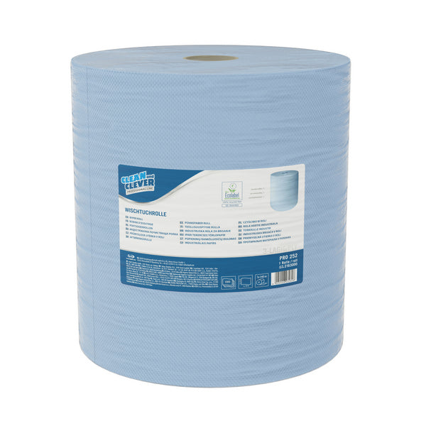 Rotolo di salviette Maxi PRO 251 Riciclaggio, 2 veli, 38 × 36 cm, 1000 fogli = 360 metri lineari, Ø esterno 29 cm, Ø interno 7,3 cm, goffrato, blu, Conf. 2 Pz