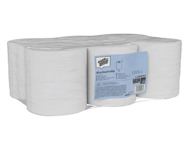 Rotolo di salviette SMA 250 Riciclaggio, 1 velo, svolgimento interno, 19 cm × 300 metri lineari, Ø esterno 20 cm, Ø interno 6 cm, goffrato, bianco, Conf. 6 rotoli