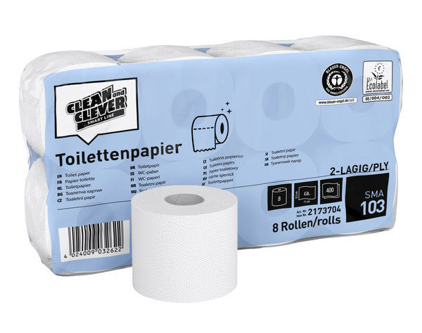 Carta igienica in rotoli piccoli SMA 103 Riciclato, 48 Rotoli, a 2 veli, rotolo da 400 fogli, 9,45 × 11 cm, bianco, rilievo a onda