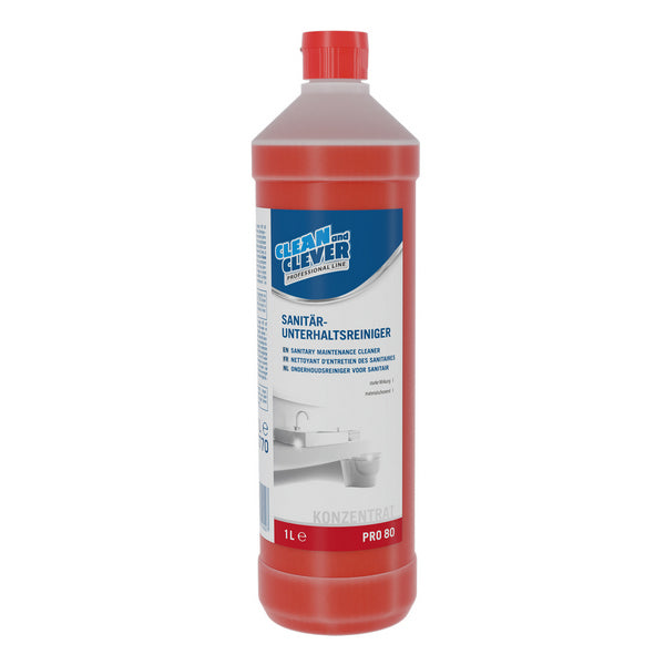 Detergente sanitario PRO 80 rosso, liquido, pH: 0,8, 1 litro, pronto all'uso, Conf. 12 Pezzi