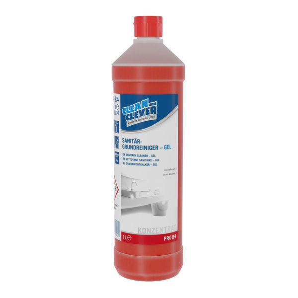 Gel detergente sanitario di base PRO 84 rosso, liquido, pH: 0,6, 1 litro, concentrato, Conf. 12 Pezzi