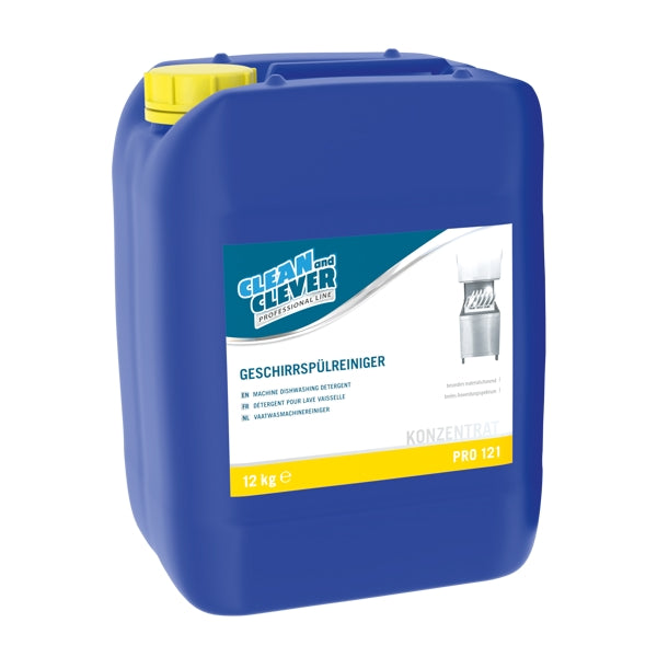 Detergente per lavastoviglie PRO 121 giallo chiaro, liquido, pH: >12,5, con cloro, 12 kg, concentrato