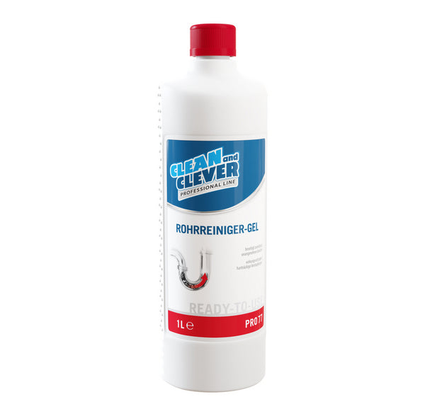 Disgorgante per tubi di scarico PRO 77 giallo, gel, pH: 13 - 13,7, contiene cloro, 1 litro, pronto all'uso, Conf. 12 Pezzi