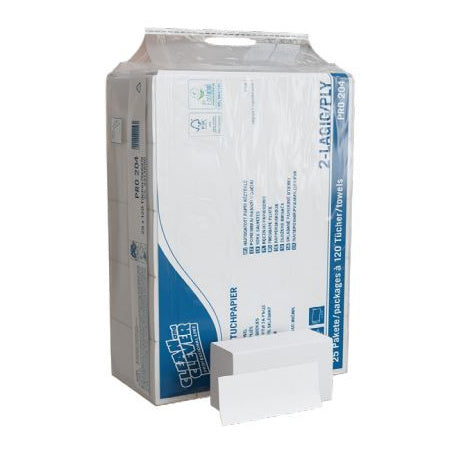 Asciugamano PRO 204 Pieghevole a W, cellulosa, 2 veli, bianco, 20,6 × 32 cm, profondità ripiegata 8 cm, 25x120 fogli (3000 pezzi)