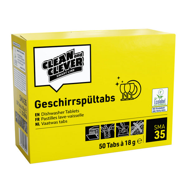 Tabs per lavastoviglie SMA 35 solido, pH: 10 - 10,5, senza fosfati e cloro, 50 compresse da 18 g, pronte all'uso, confezione da 5 scatole