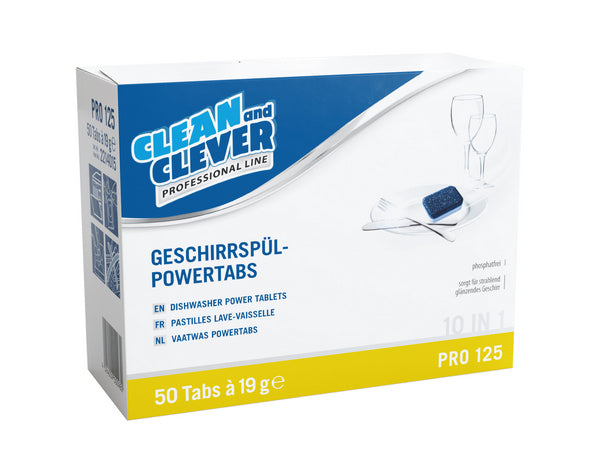 Pastiglie per lavastoviglie 10 in 1 PRO 125 bianco, solido, pH: 10,2 - 11, senza cloro e fosfati, Confezione da 50 compresse, 19 g, 5 scatole