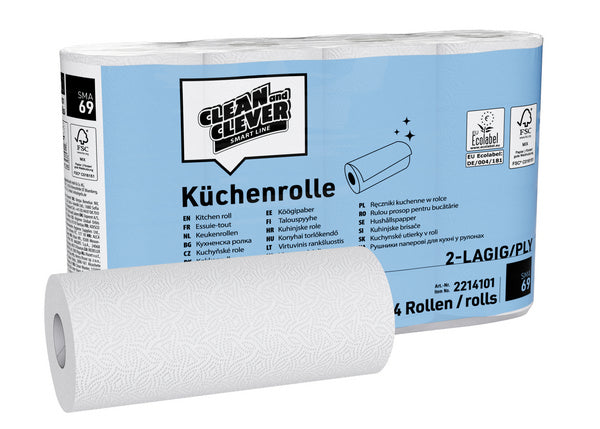 Rotoli da cucina SMA69 Cellulosa, 2 veli, rotolo da 64 fogli, 23 × 22 cm, bianco, conf. 32 rotoli