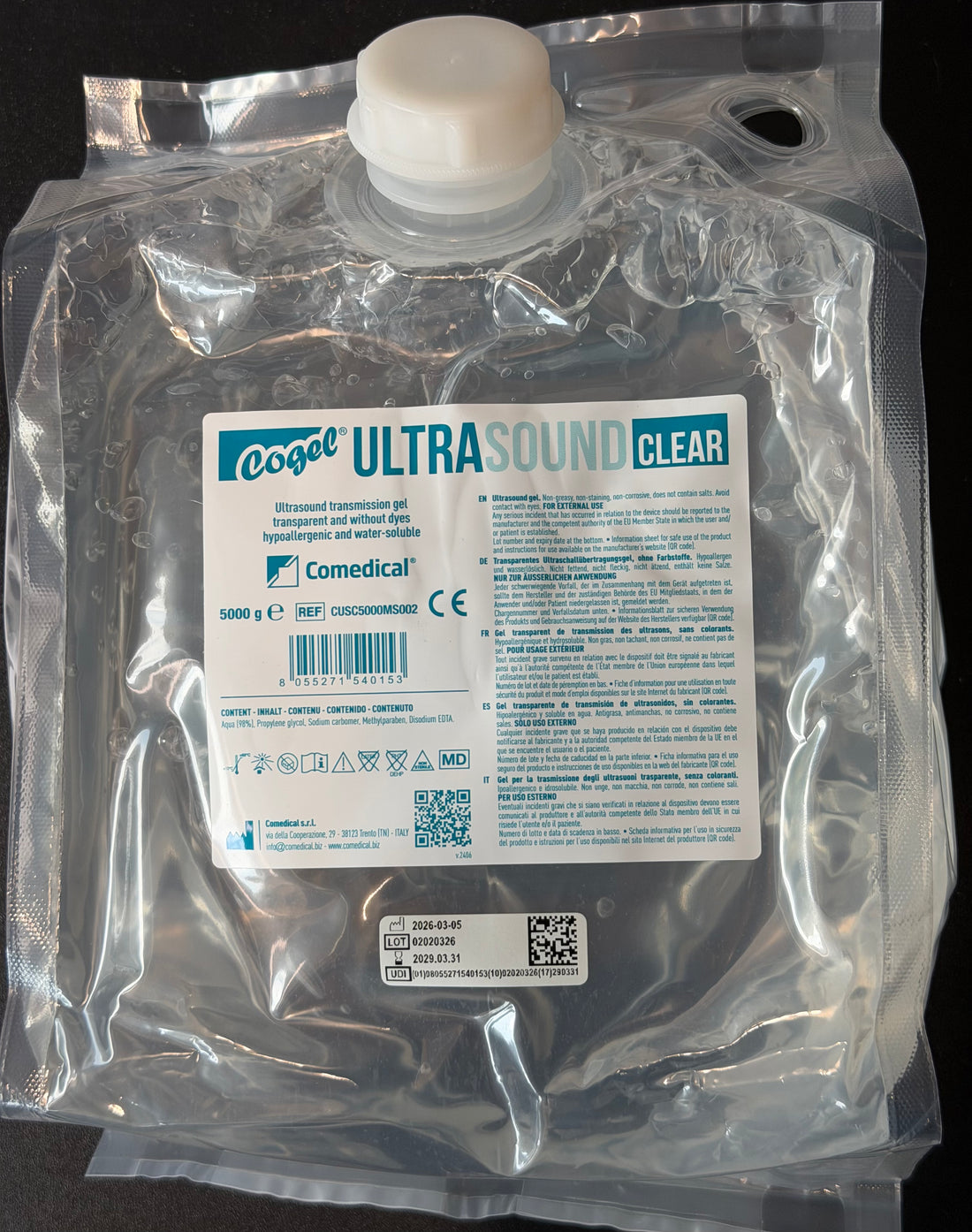 Gel per Elettroconduzione, Onde d'urto, Ultrasuoni, Luce pulsata estetica - Incolore, sacca da 5000ml