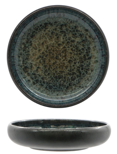MYTHOS-PIATTINO NIDO TONDO CM.14,5 IN PORCELLANA COLORATA LUCIDA DECORO REACTIVE ESTERNO SEMIOPACO