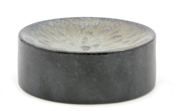 MYTHOS-COLONNA GOURMET TONDA BASSA CM.10,5XH.4 IN PORCELLANA COLORATA LUCIDA DECORO REACTIVE ESTERNO SEMIOPACO