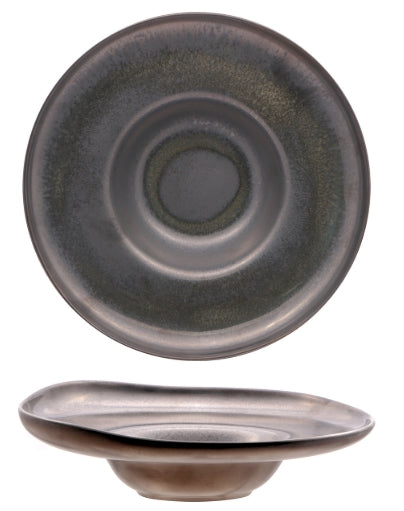 OXIDE-PASTA BOWL CM.28 INTERNO CM 14 IN PORCELLANA COLORATA DECORO REACTIVE ESTERNO BRONZO OSSIDATO