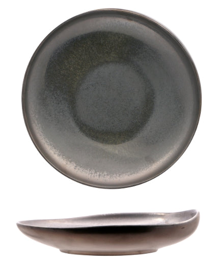 OXIDE-PASTA BOWL COPPA CM.27 IN PORCELLANA COLORATA DECORO REACTIVE ESTERNO BRONZO OSSIDATO