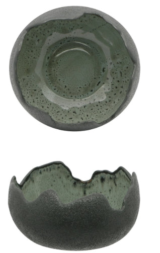 GENESYS EVO GIADA-COPPETTA UOVO CM.14,2X8  PORCELLANA NERA ESTERNO A RILIEVO ED INTERNO VERDE REACTIVE