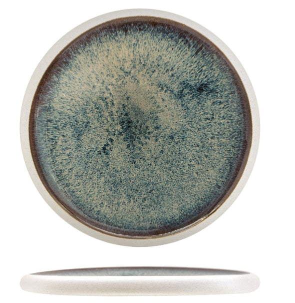 NEW GENESYS BLU-PIATTO BASSO CM.23 IN PORCELLANA BIANCA ESTERNO EFFETTO GESSO PUNTINATO ED INTERNO BLU REACTIVE LUCIDO