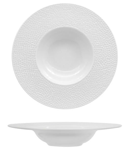 ZEN TUNISIE MARTELLATO BIANCO-PASTA BOWL CM.27 INTERNO CM 14 PORCELLANA BIANCA LUCIDA DECORATA