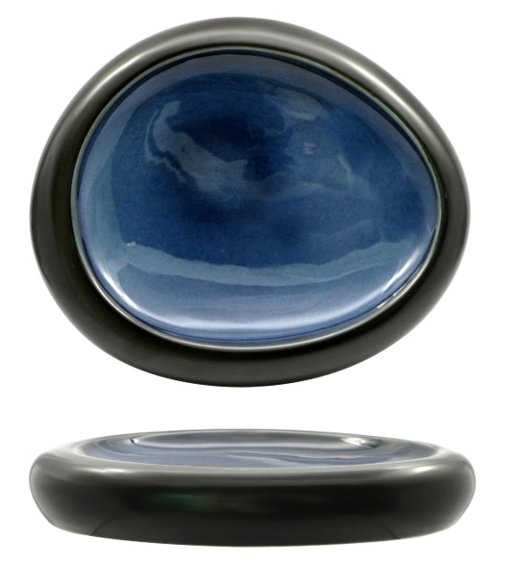 MADEIRA-MADEIRA-PIATTO ALTO OVALE CM.26,5X22,5 NERO-BLU IN PORCELLANA NERO ESTERNO OPACO ED INTERNO LUCIDO BLU-VERDE REACTIVE