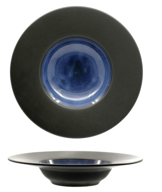 MADEIRA-PASTA BOWL CM.27,2 INTERNO CM 14,5 NERO-BLU IN PORCELLANA NERO ESTERNO OPACO ED INTERNO LUCIDO BLU-VERDE REACTIVE