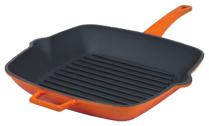 Griglia bicolore ghisa cm 26x26 - manico in ghisa - orange - COGHSGP26260O
