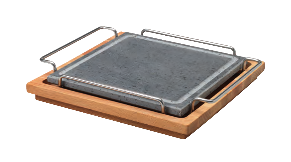 Pietra quadrata cm 25 x 25 c/supporto inox e basamento legno - COLA100/LS