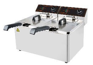 Horecatech RS619N - Friggitrice 2500W + 2500W capacità 4 litri + 4 litri con termostato EGO