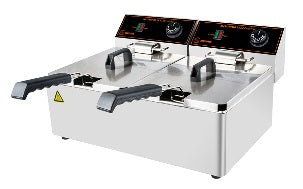 Horecatech RS621N - Friggitrice 3250W + 3250W capacità 8 litri + 8 litri con termostato EGO