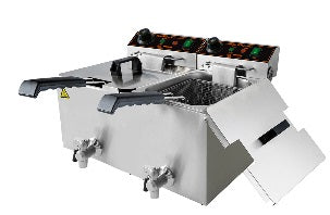 Horecatech RS623N - Friggitrice 3300W + 3300W  con rub. capacità 8 litri + 8 litri con termostato EGO