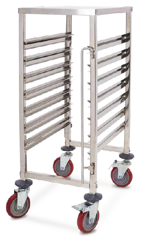 Horecatech RS679 - Carrello porta G/N 1/1 a 7 posizioni con ripiano in acciaio inox
