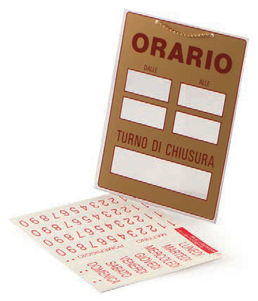 TARGA PLASTIFICATA ORARIO-TURNO CHIUSURA